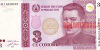 Купить банкноты Банкноты, боны, бумажные деньги Таджикистана. 3 сомони. 2010 год. 