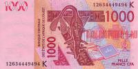 Купить банкноты Франк КФА. Банкноты, боны, бумажные деньги Сенегала. 1000 франков КФА ВСЕАО. 2003 год. 