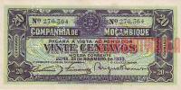 Купить банкноты MZN02-021 Мозамбик. 20 центаво. 1933 год. VF+
