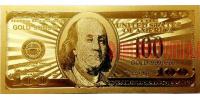 Купить банкноты Золотая банкнота 100 долларов США. Пластик с золотой фольгой. Реплика.