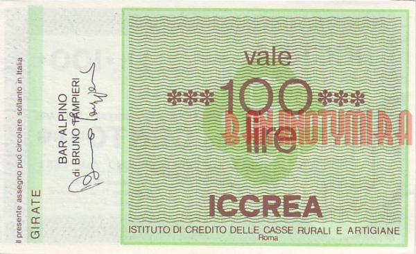 Купить банкноты LIR100-038 Италия. Чек на 100 лир. 1977 год. UNC