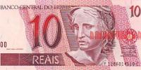 Купить банкноты Бумажные деньги, банкноты, боны Бразилии 10 реалов. ND. UNC