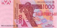 Купить банкноты Банкноты, боны, бумажные деньги Бенина. 1000 франков КФА ВСЕАО. 2003 год.