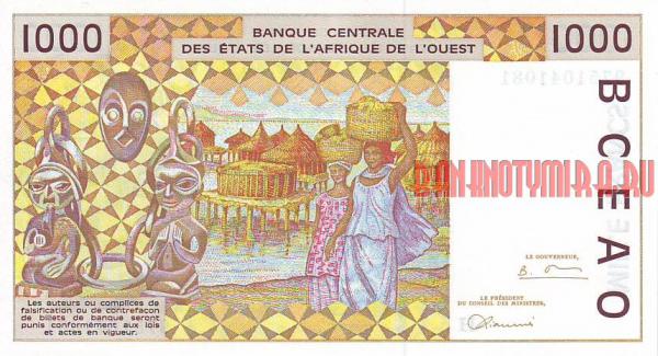 Купить банкноты Франк КФА Нигер. 1000 франков КФА. 1991 год. UNC