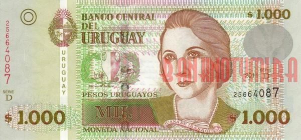 Купить банкноты UYU1K-018 Уругвай. 1000 песо. 2011 год. UNC